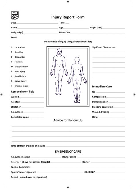 injury report form template free
